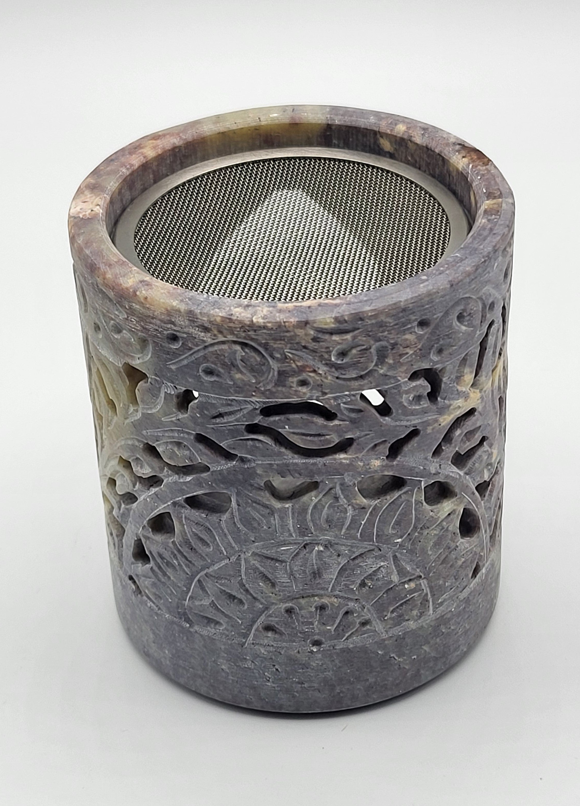 Räuchergefäß aus Speckstein mit Edelstahlsieb, Sieb d= 6cm zum Räuchern. Im MAFUMO Shop erhältlich