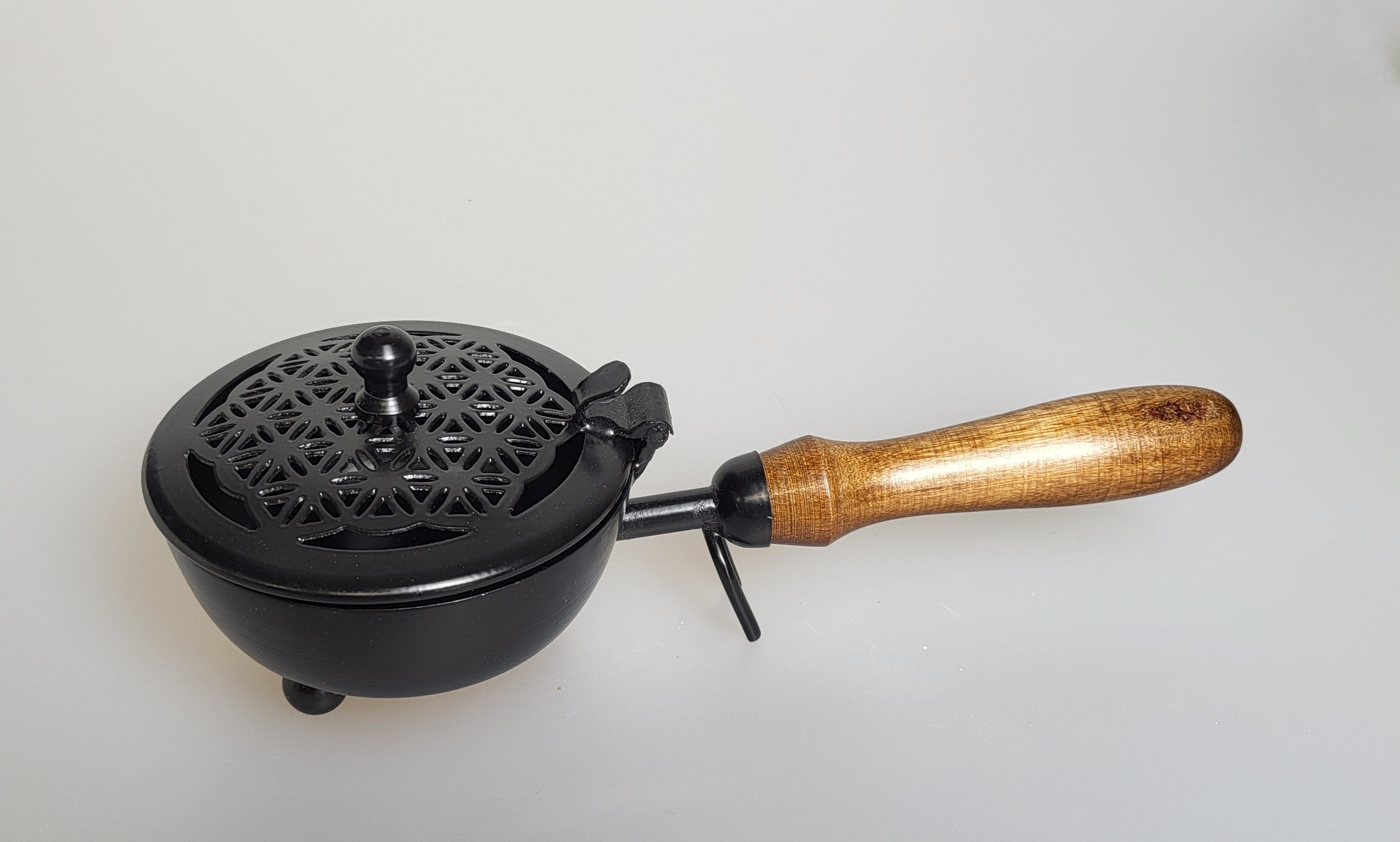 Räucherpfanne, Traagegefäß zum Räuchern auf Kohle mit praktischem Holzgriff zum halten und schwenken