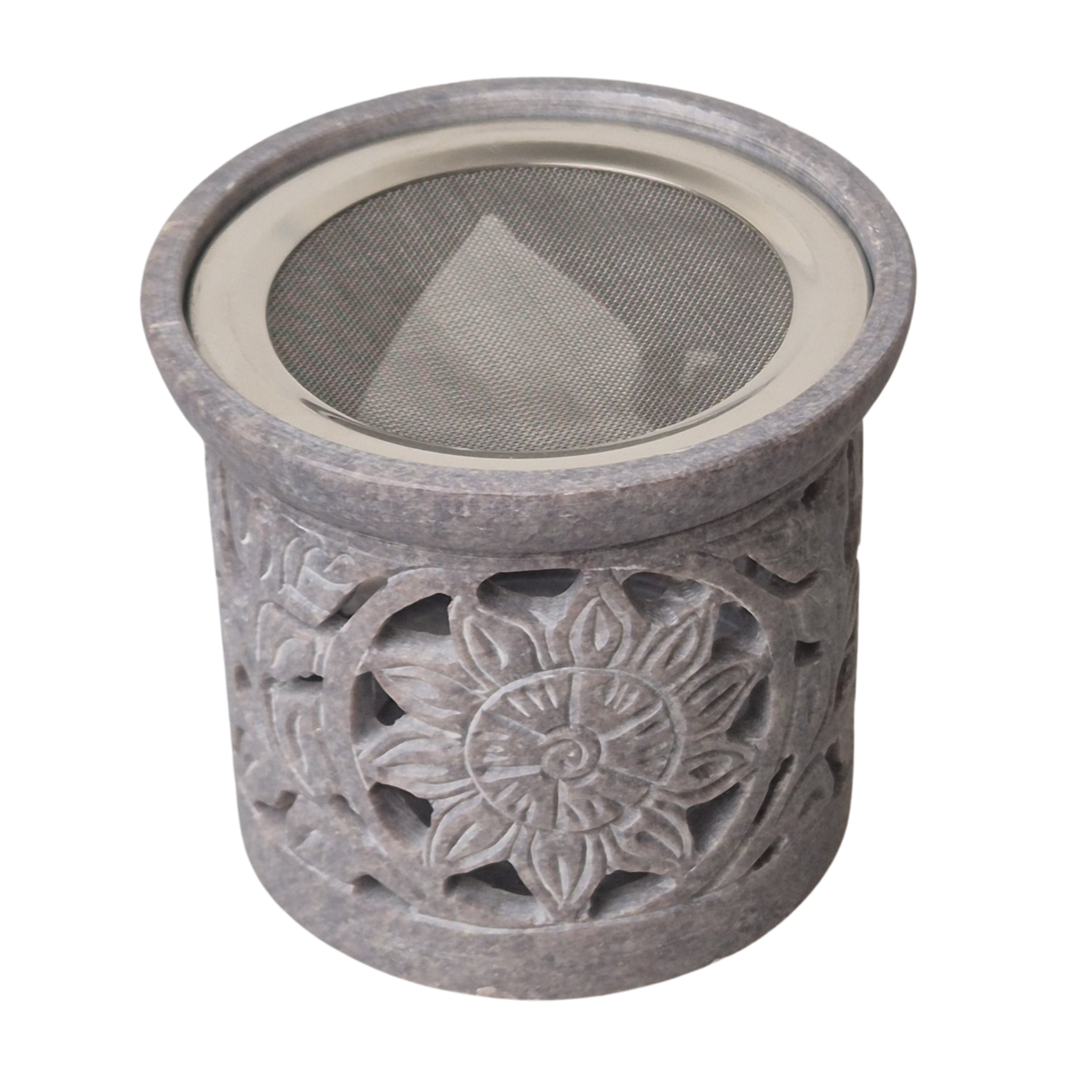 Räuchergefäß aus Speckstein, Siebträger zum Räuchern , Durchmesser 10cm, Sieb 9 cm