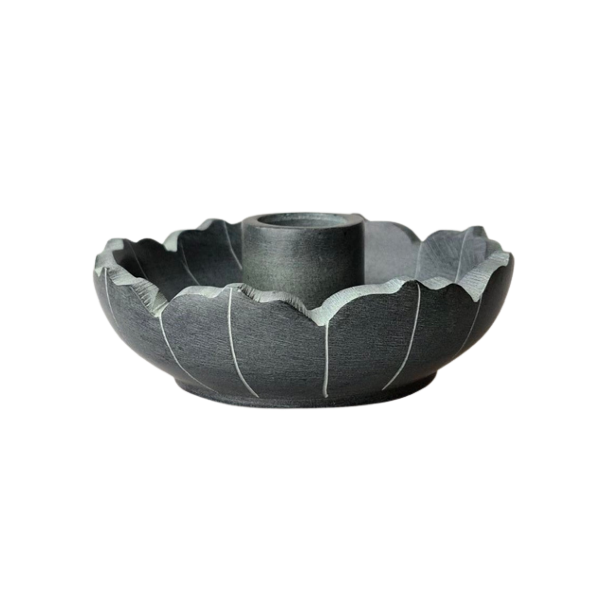 Palo Santo Räucherhalter aus Speckstein in Lotusform, grau