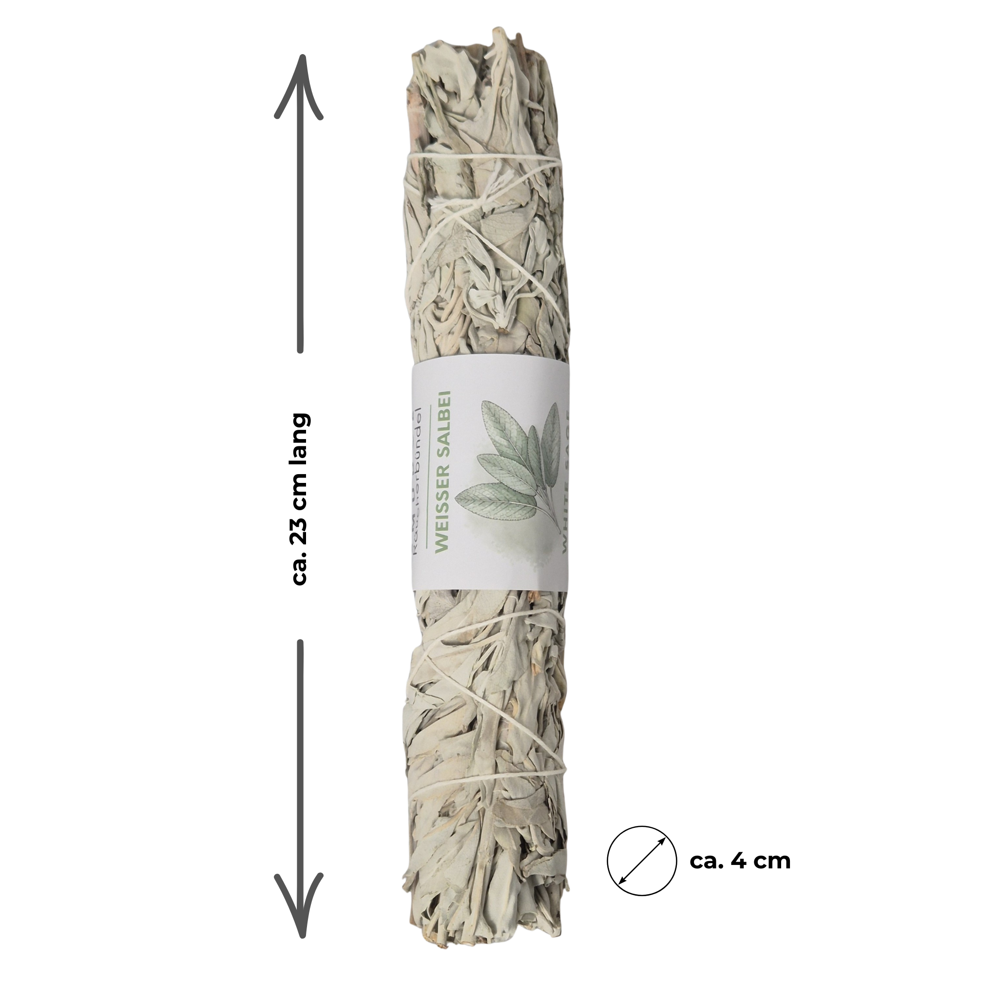 Smudge Weißer Salbei, Räucherbündel groß, 23cm lang. Der Weiße Salbei (White Sage) stammt aus Mexico und den USA. Kontrollierte Einfuhr!