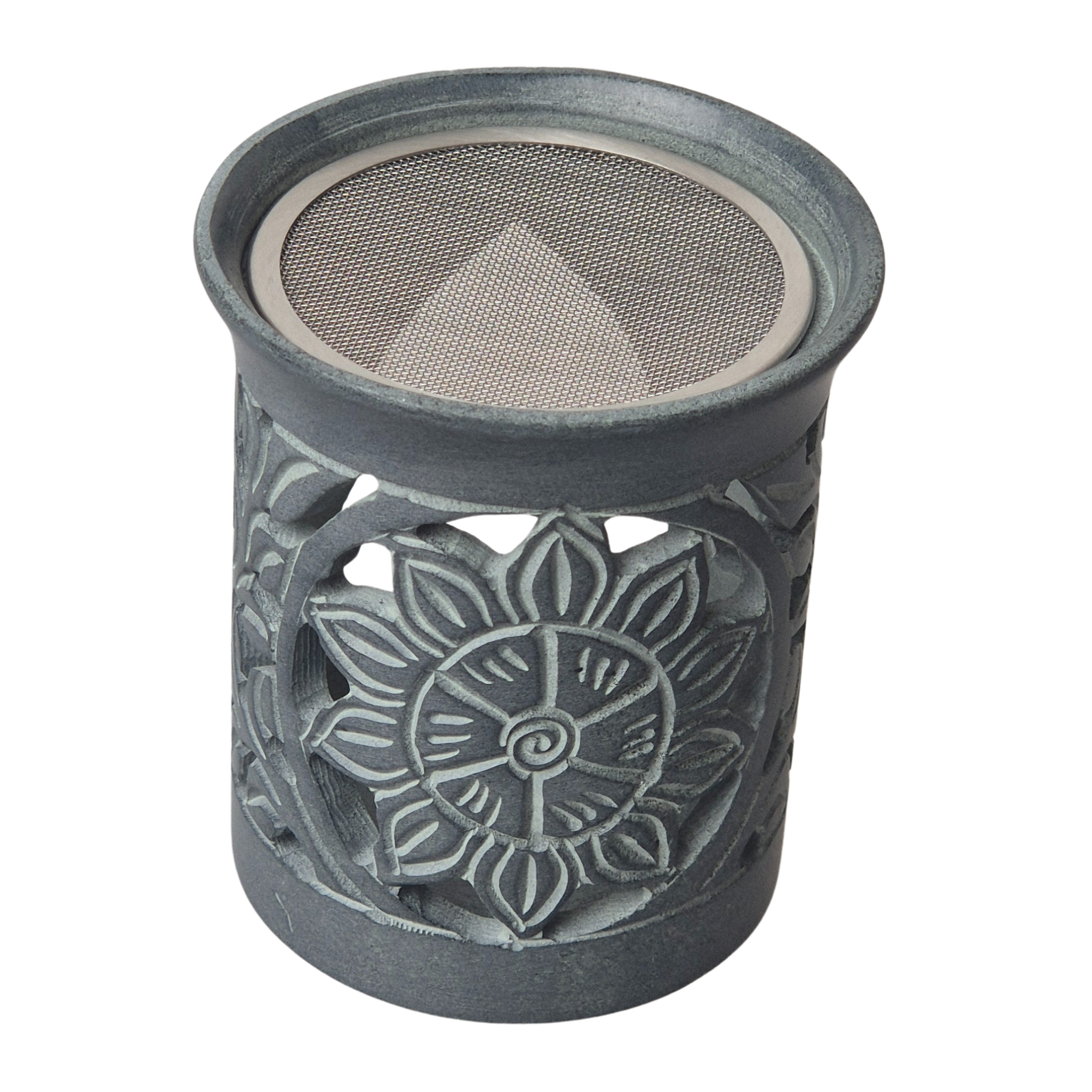 Speckstein Räuchergefäß, 6 cm Sieb, Farbe grau, Motiv Sonne, MAFUMO Shop online zu bestellen