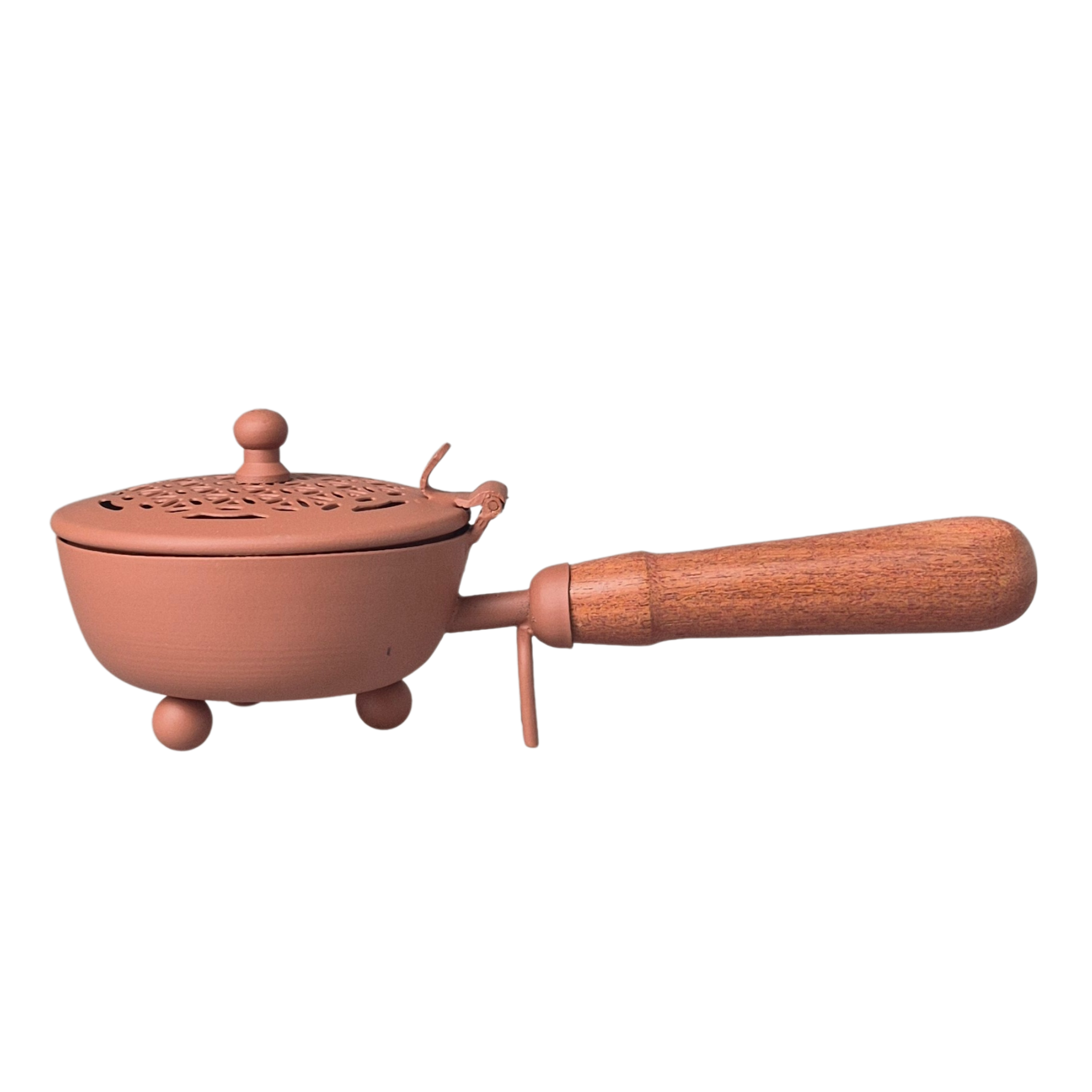 Räucherpfanne, Tragegefäß zum Räuchern auf Kohle mit praktischem Holzgriff zum halten und schwenken