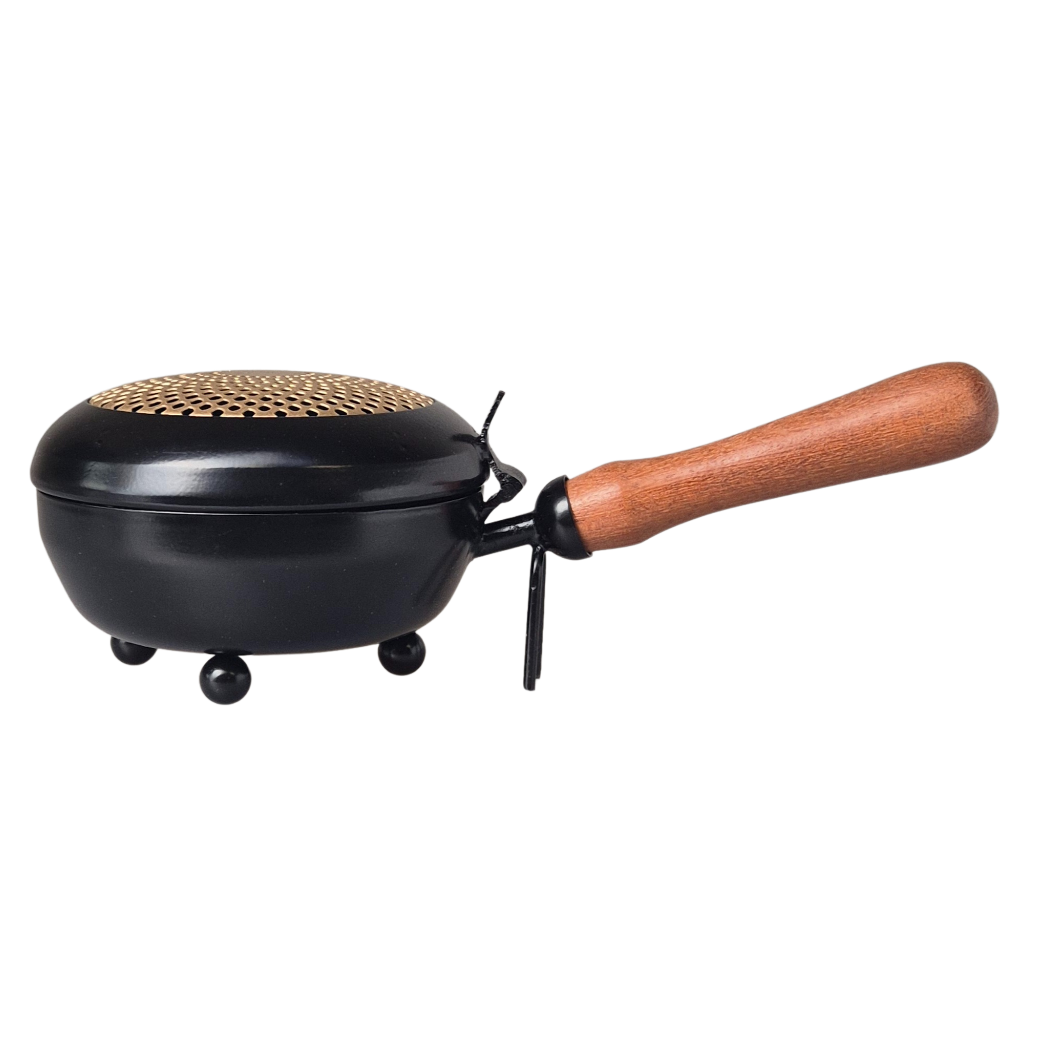 Große Räucherpfanne, Tragegefäß zum Räuchern mit Kohle, praktischer Holzgriff zum halten und schwenken