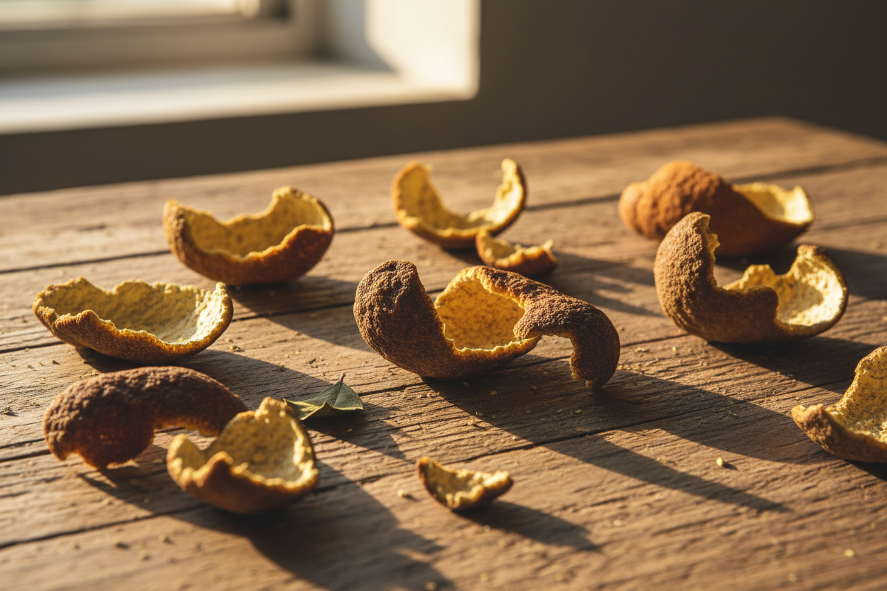 Getrocknete Bergamotteschale (Citrus bergamia) zum Räuchern