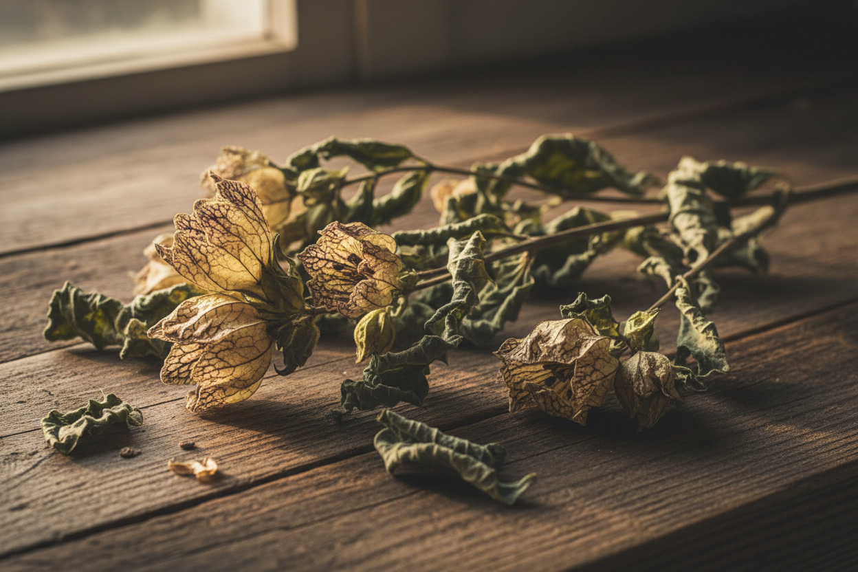 Getrocknetes Bilsenkraut (Hyoscyamus niger) – botanische Abbildung zum Räuchern