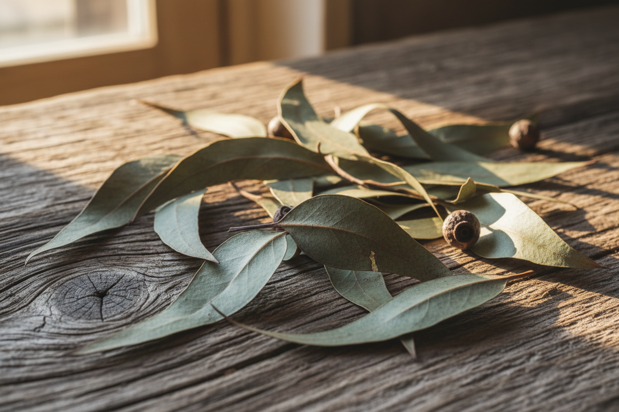 Getrocknete Eukalyptusblätter (Eucalyptus globulus) zum Räuchern