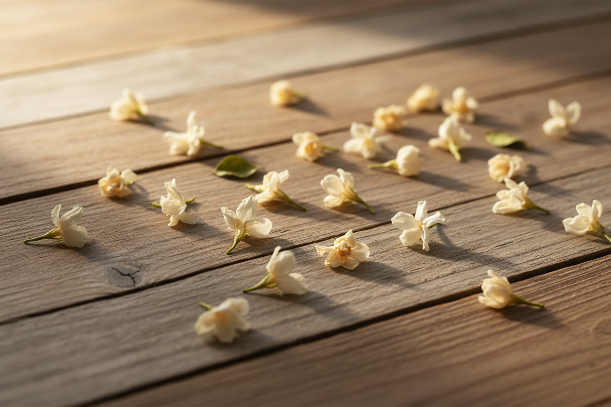 Getrocknete Jasminblüten (Jasminum officinale) zum Räuchern