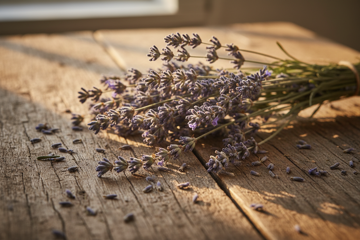 Getrocknete Lavendelblüten (Lavandula angustifolia) zum Räuchern