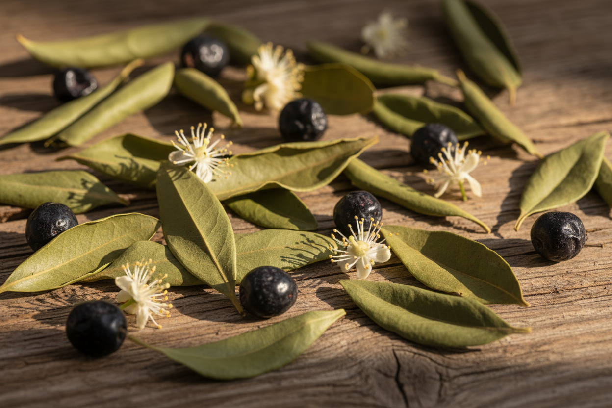 Getrocknete Myrtenblätter (Myrtus communis) zum Räuchern