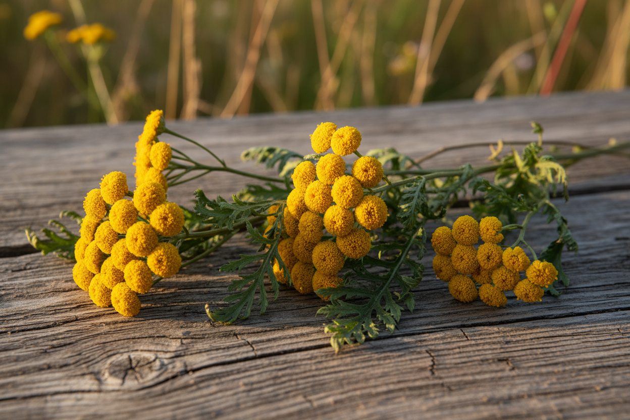 Getrockneter Rainfarn (Tanacetum vulgare) mit gelben Blüten zum Räuchern