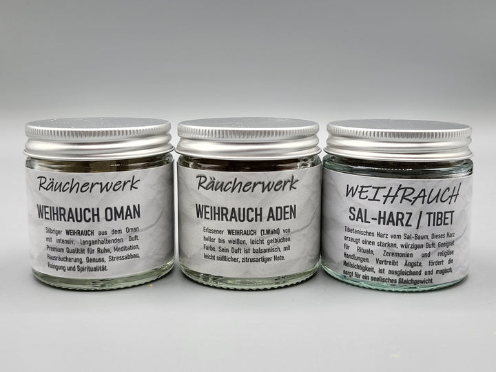 Weihrauch Set mit Weihrauch aus dem Oman, Aden und Tibet, Boswellia sacra, Sal-Harz aus Nepal