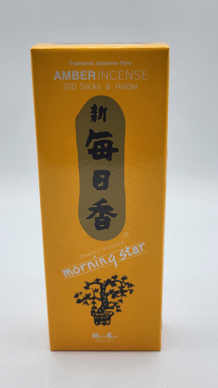 Amber, Morning Star von Nippon Kodo, Großpackung mit 200 Sticks und Mini Keramikhalter, Ma-Fumo, die Räuchermanufaktur