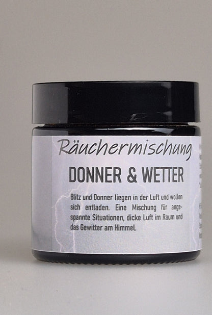 Die Räuchermischung Donner&amp;Wetter enthält regionale Bio-Kräuter und ein regional wachsendes Harz anstatt Weihrauch. Aus der Region ! im Shop MA-FUMO zu bestellen.