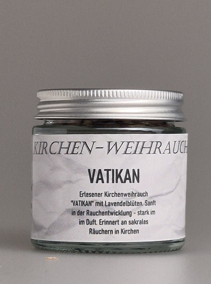 Räucherwerk, Erlesener Kirchen-Weihrauch mit Lavendelblüten, würzig starker Rauch, sanft im Duft mit sakraler Note, zur Reinigung. Online bei MA-FUMO, der Räuchermanufaktur