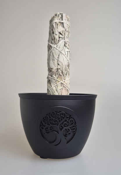 Smudge Bowl aus Eisen - praktischer Halter für unseren XXL White Sage Smudge. Mit Symbolik Blume des Lebens