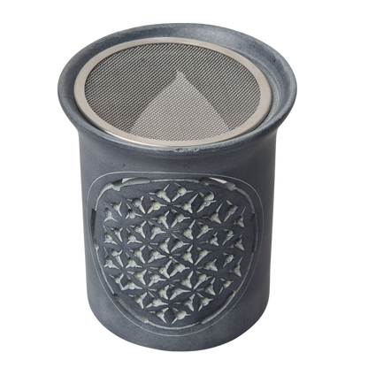 Speckstein Räuchergefäß, 6 cm Sieb, Farbe grau, Motiv Blume des Lebens, im Mafumo Shop online zu bestellen