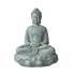 Grüne Buddha-Statue „Meditation“ mit Händen im Schoß in Dhyana Mudra und gekreuzten Beinen auf einem Lotussockel, Vorderansicht.