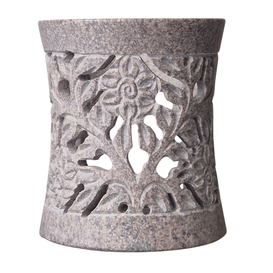 Speckstein Räuchergefäß, 6 cm Sieb, Farbe grau, Motiv Blume, im Mafumo Shop online zu bestellen