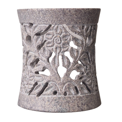 Speckstein Räuchergefäß, 6 cm Sieb, Farbe grau, Motiv Blume, im Mafumo Shop online zu bestellen