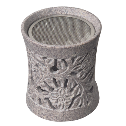 Speckstein Räuchergefäß, 6 cm Sieb, Farbe grau, Motiv Blume, im Mafumo Shop online zu bestellen