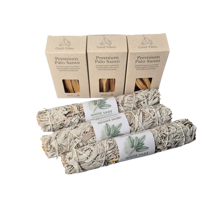 Bundle von 3x XXL White Sage Smudge und 3 Boxen vom Premium Palo Santo Holzsticks