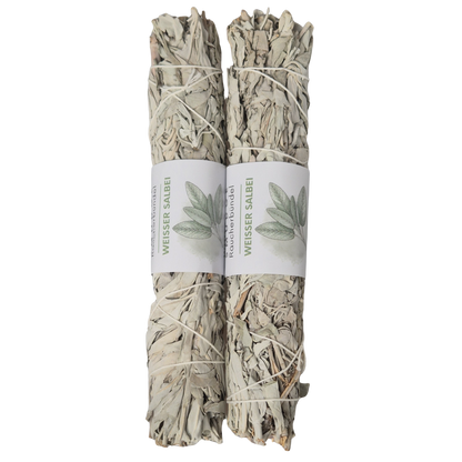 bild zeigt zwei unserer XXL White Sage / Weißer Salbei Smudge, Kräuterbündel