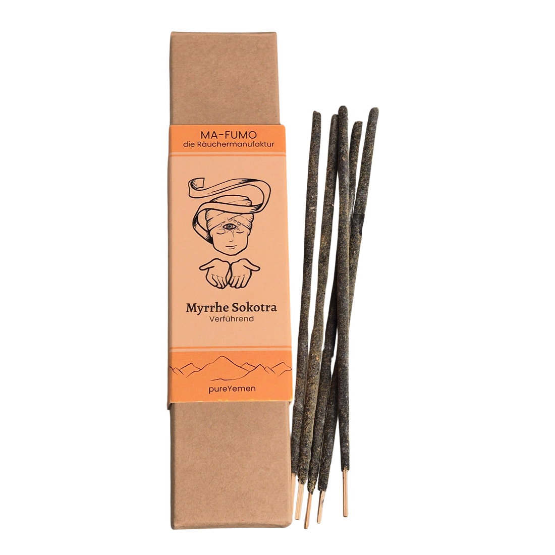 von Hand gerollte Räucherstäbchen aus dem Jemen mit Myrrhe Sokotra haben einen süßlichen Duft
