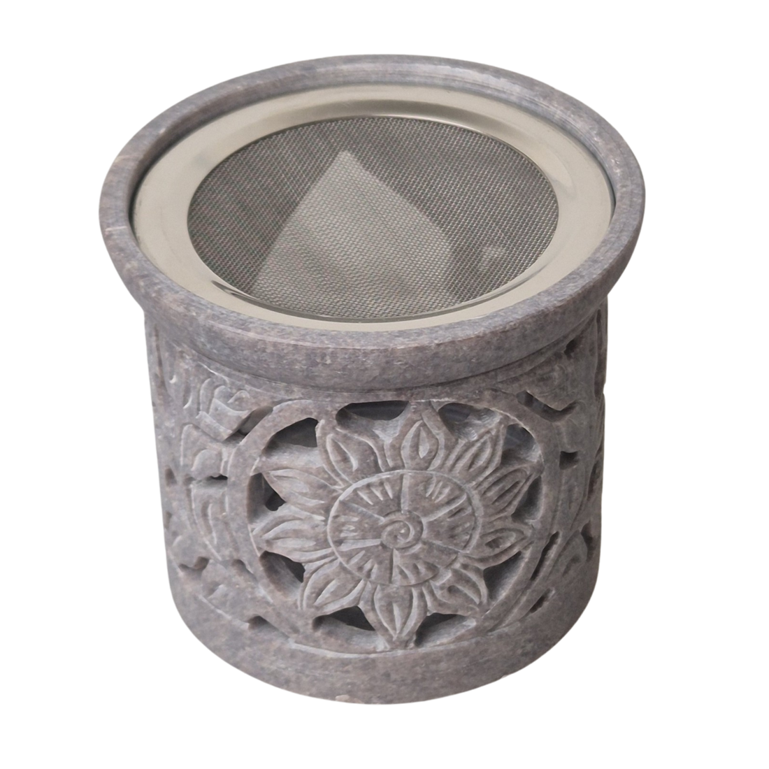 Räuchergefäß aus Speckstein, Siebträger zum Räuchern , Durchmesser 10cm, Sieb 9 cm