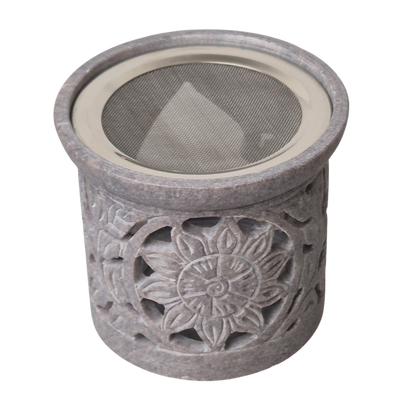 Räuchergefäß aus Speckstein, Siebträger zum Räuchern , Durchmesser 10cm, Sieb 9 cm