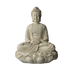 Elfenbeinweißer Amitabha-Buddha in Dhyana Mudra mit Händen im Schoß und faltenreichem Gewand auf Lotussockel, Vorderansicht.