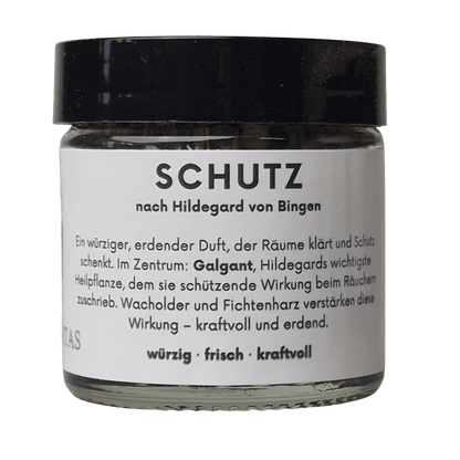 Glastiegel mit Räuchermischung Schutz nach Hildegard von Bingen - MAFUMO