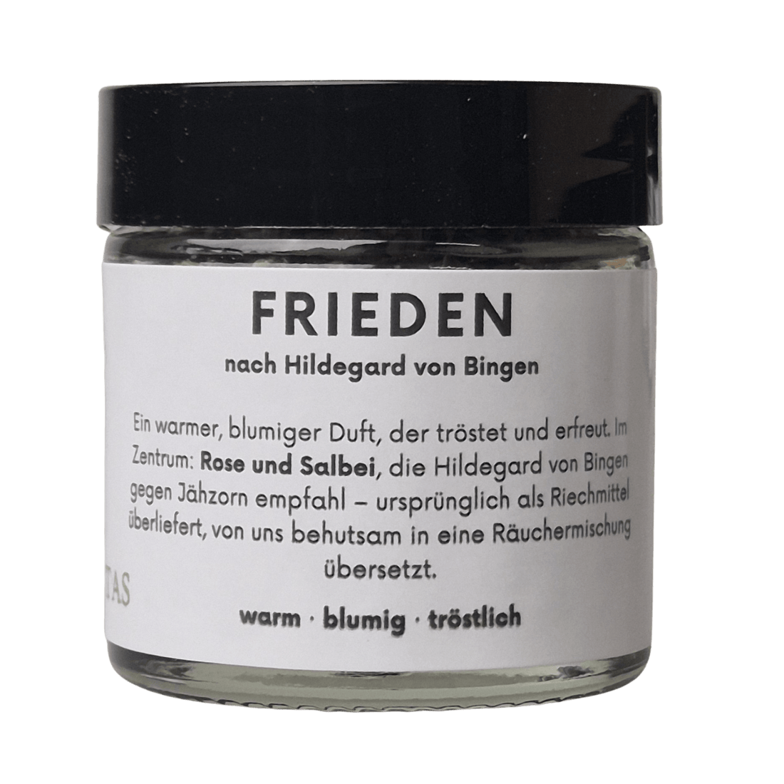 Glastiegel der Räuchermischung Frieden nach Hildegard von Bingen