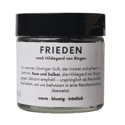 Glastiegel der Räuchermischung Frieden nach Hildegard von Bingen