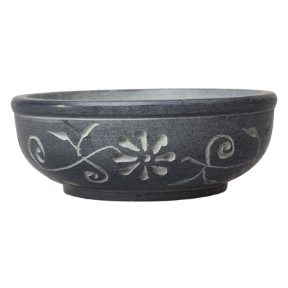 Speckstein Räucherschale, Farbe grau mit Ornamenten,  zum Räuchern auf Kohle - im MaFumo Shop