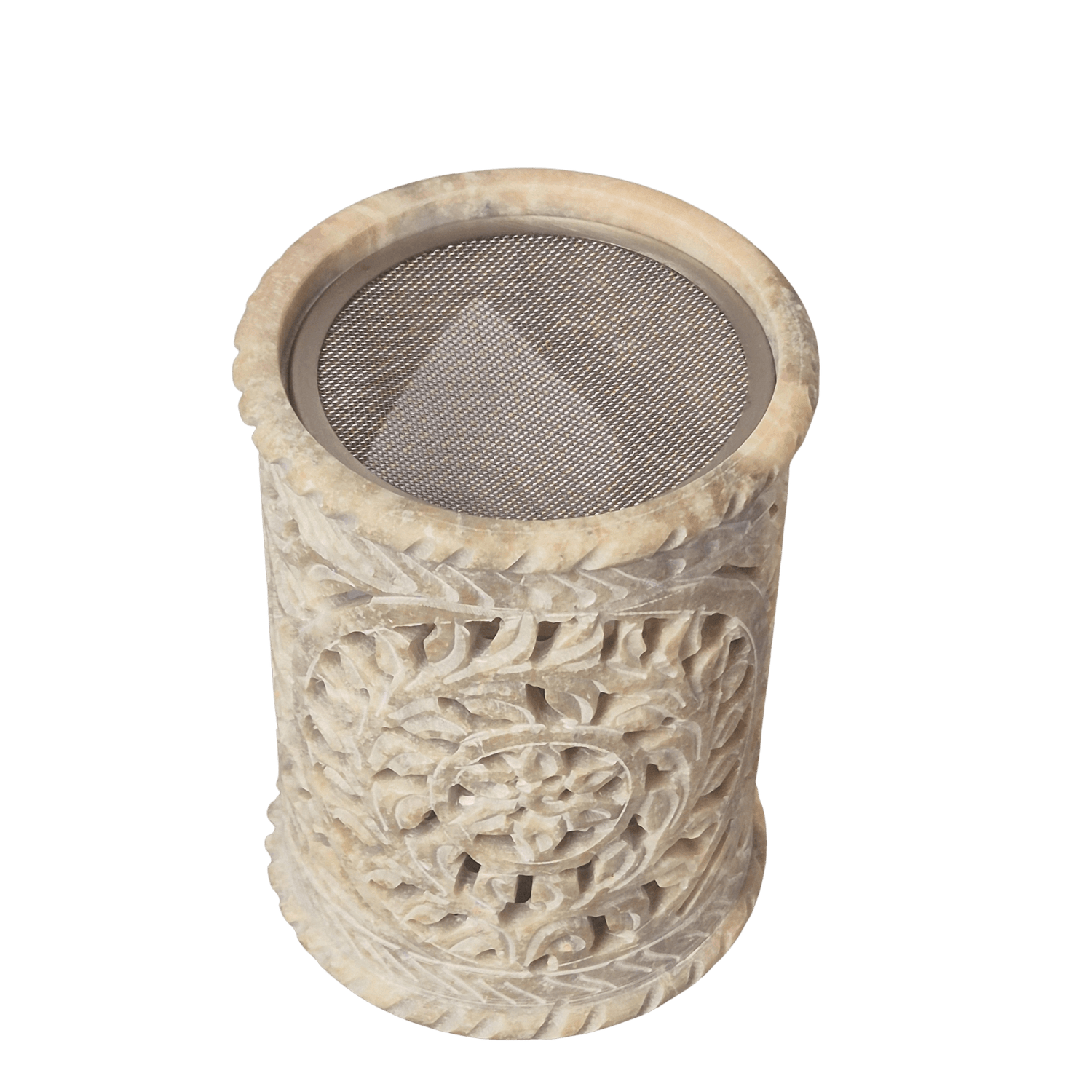 Räuchergefäß aus Speckstein mit Edelstahl-Sieb ø 9 cm – Draufsicht – MAFUMO