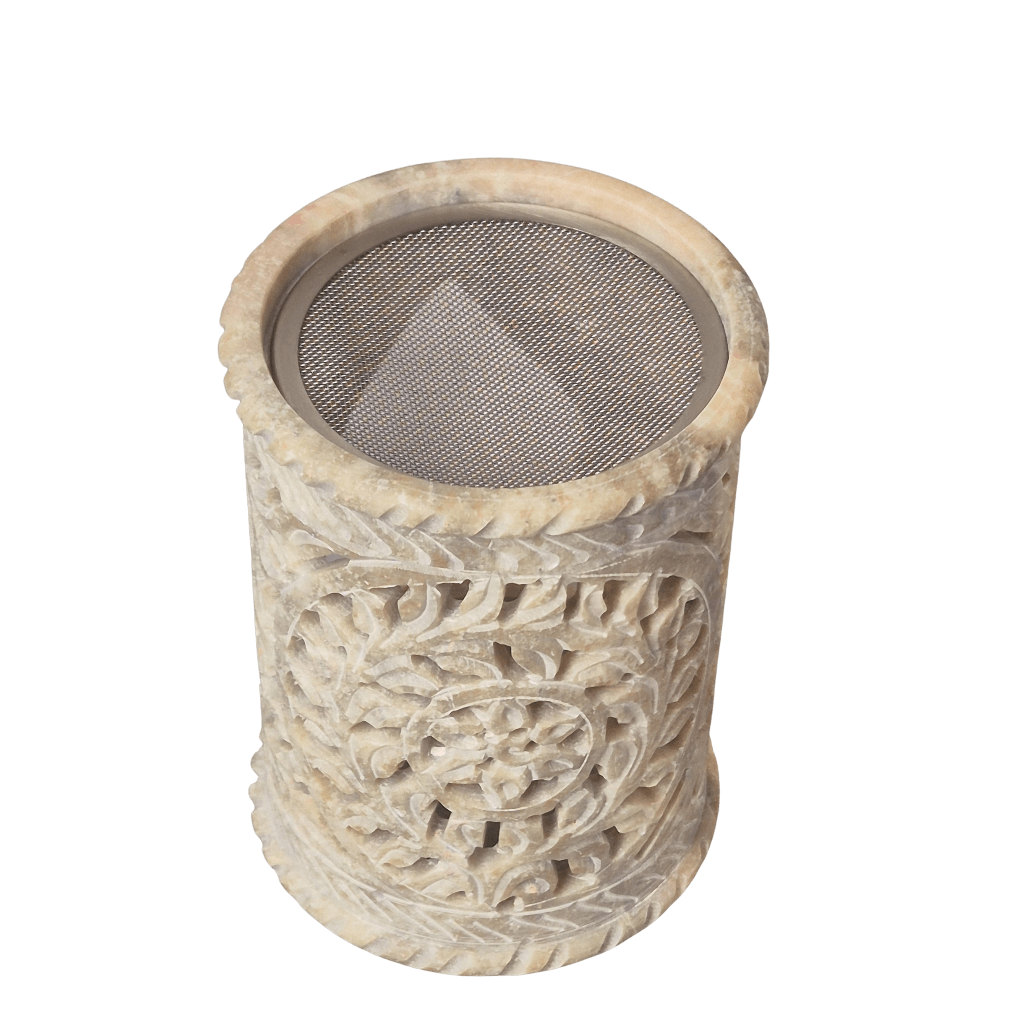 Räuchergefäß aus Speckstein mit Edelstahl-Sieb ø 9 cm – Draufsicht – MAFUMO