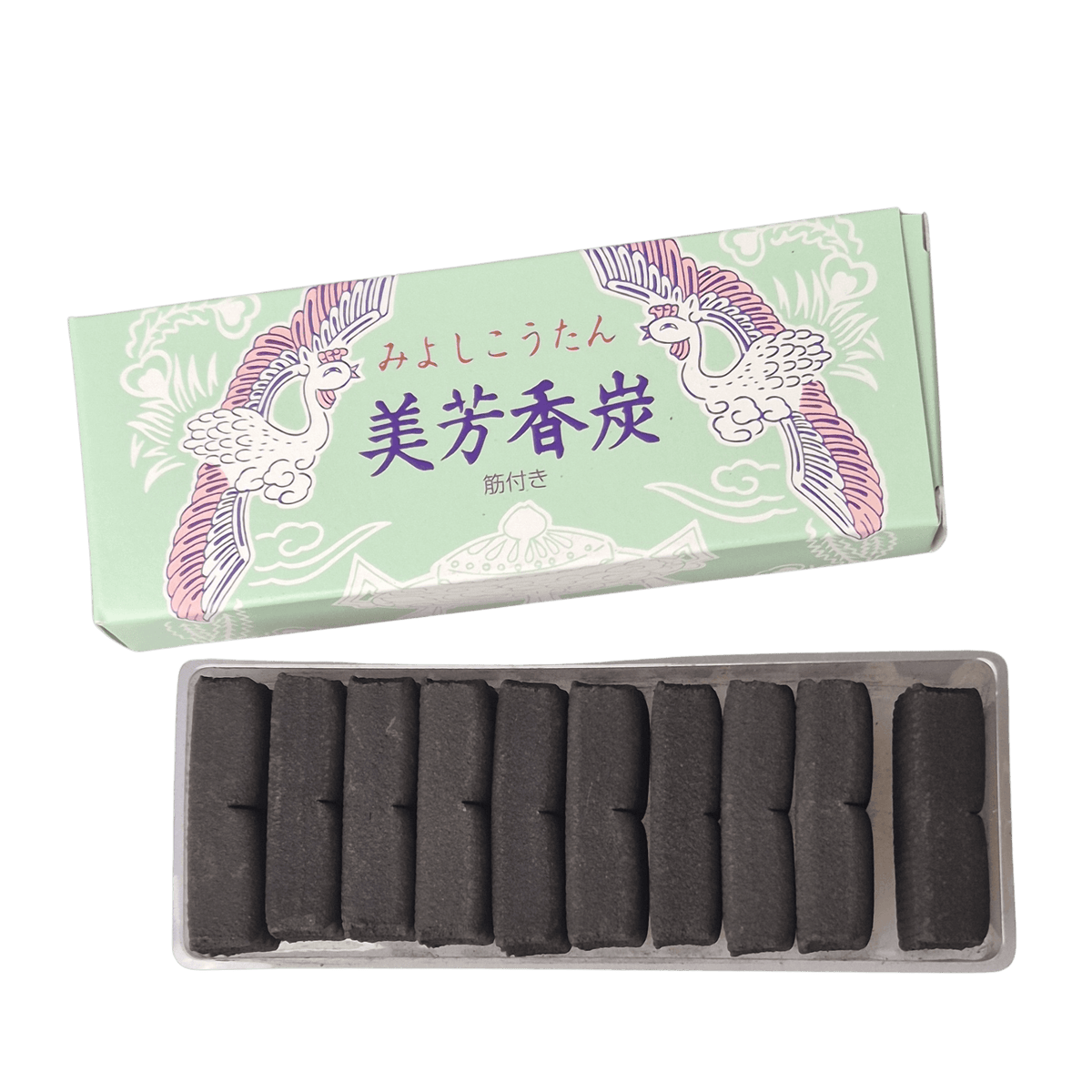 Packung japanische Räucherkohle MYOSHI, zwei Tafeln mit je zehn Kohlestücken