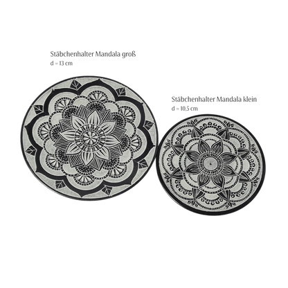 Stäbchenhalter Mandala groß (ø 13 cm) und klein (ø 10,5 cm) im Größenvergleich – MAFUMO