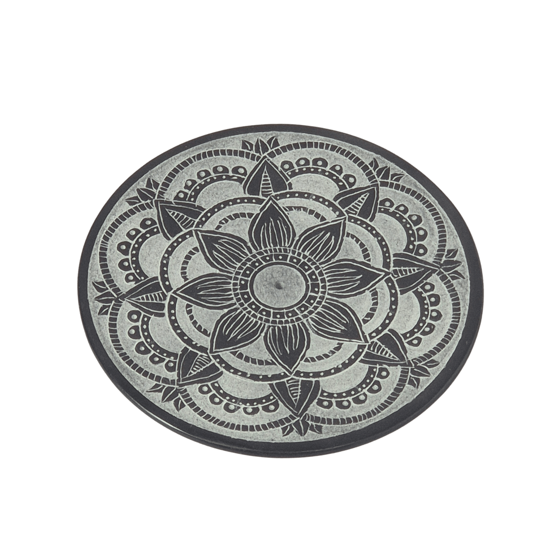 Räucherstäbchenhalter Mandala groß aus Speckstein handgraviert ø 13 cm – MAFUMO