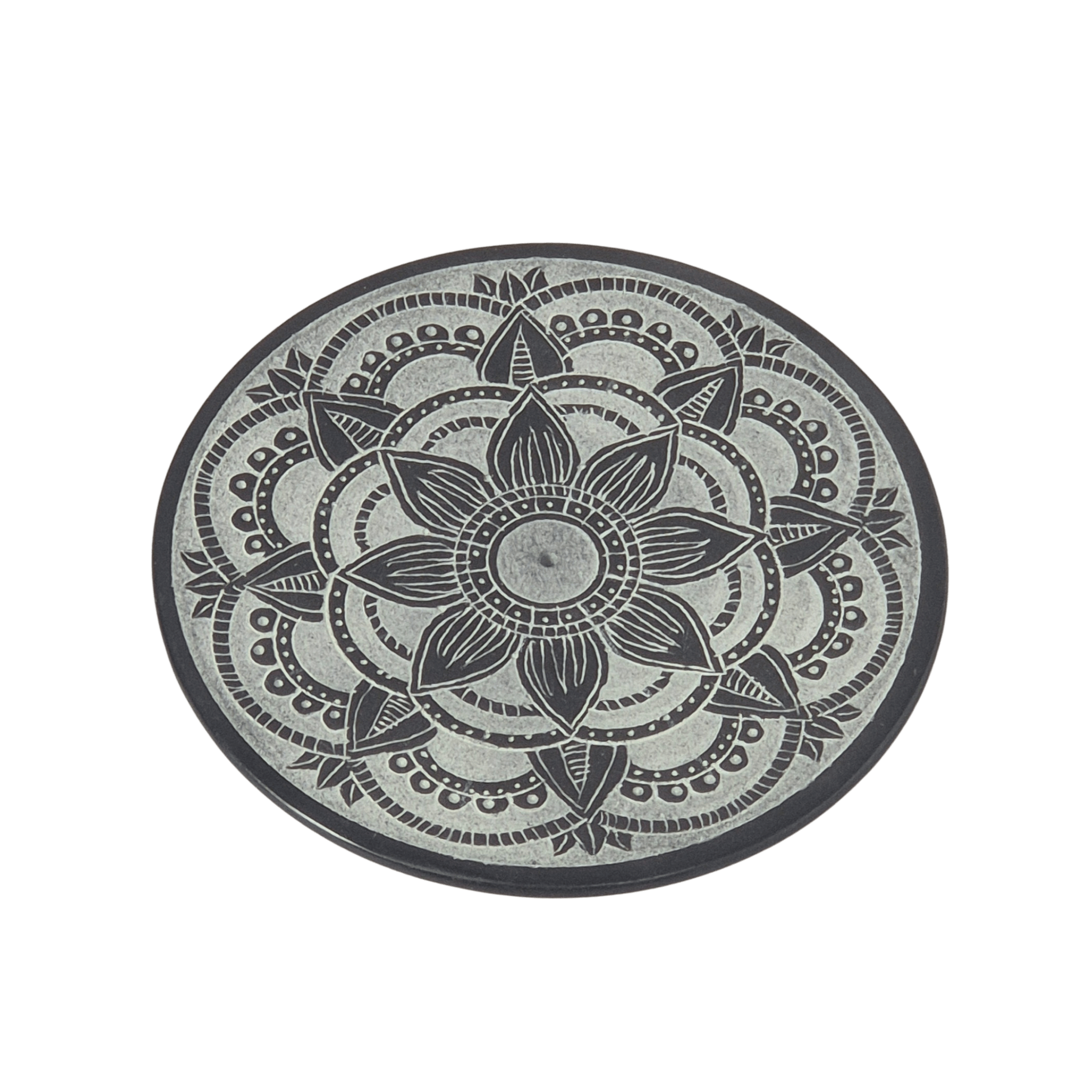 Räucherstäbchenhalter Mandala groß aus Speckstein handgraviert ø 13 cm – MAFUMO