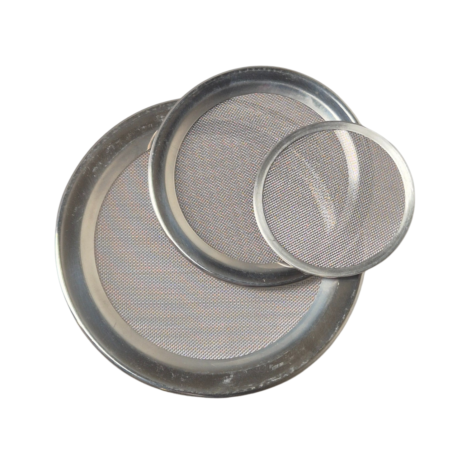 Edelstahl Räuchersieb (rostfrei) als Ersatz-Sieb. robust und langlebig, im Bild verschiedene Siebgrößen zu sehen