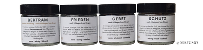 4 Räuchermischungen im Glastiegel á 60ml Inhalt aus der Viriditas-Serie nach Hildegard von Bingen - nur von MAFUMO