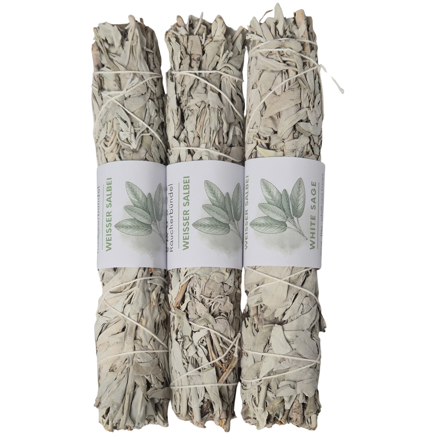 Bild zeigt 3 XXL Smudge vom White Sage - Räucherbündel. Jeder Smudge ist ca. 23cm lang