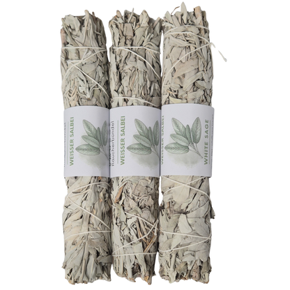 Bild zeigt 3 XXL Smudge vom White Sage - Räucherbündel. Jeder Smudge ist ca. 23cm lang