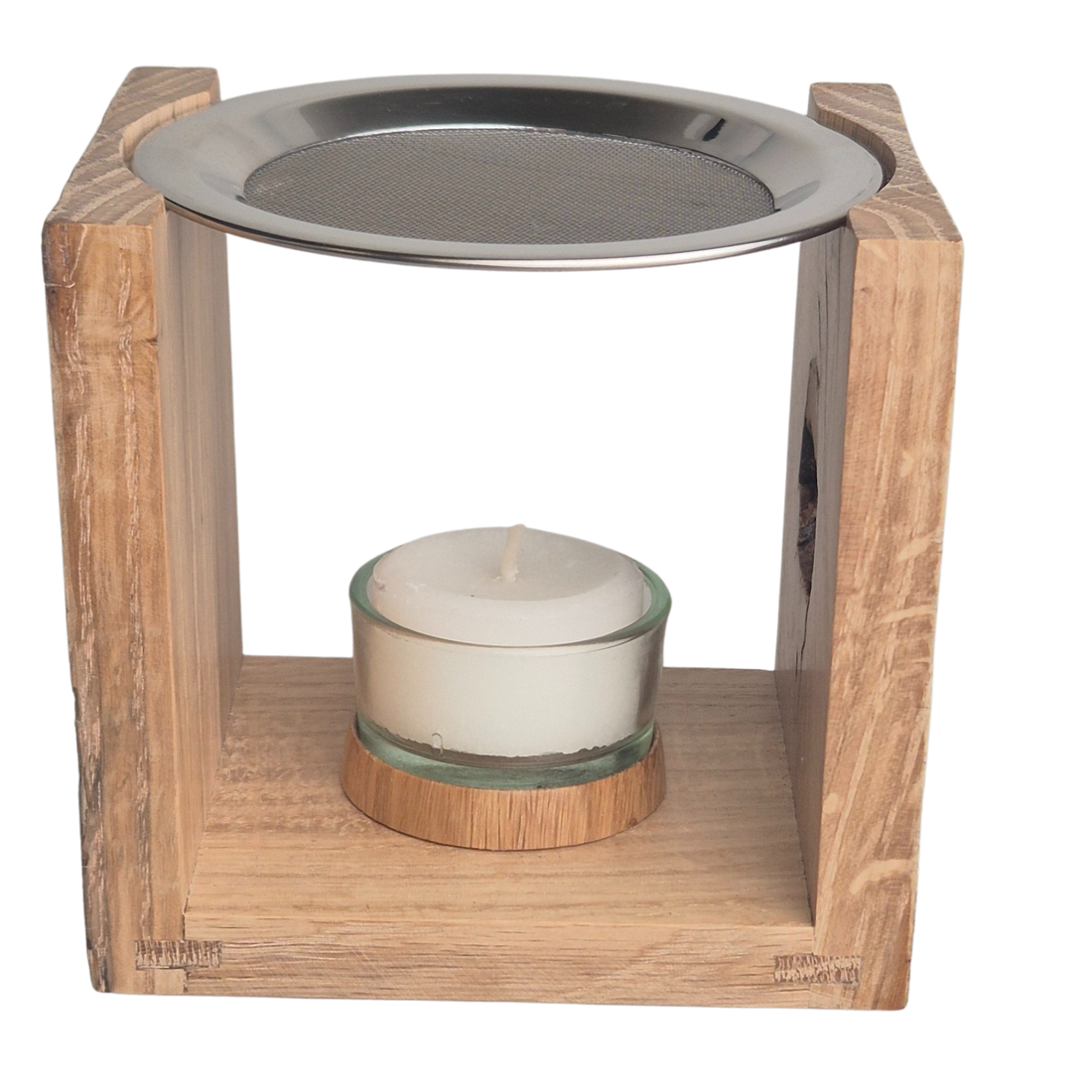 von Hand gefertigtes Räuchergefäß aus 100% Eichenholz mit Edelstahlsieb, d=10cm