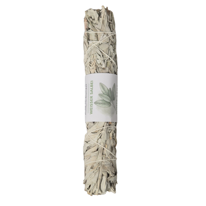 Smudge Weißer Salbei, Räucherbündel groß, 23cm lang. Der Weiße Salbei (White Sage) stammt aus Mexico und den USA. Kontrollierte Einfuhr!