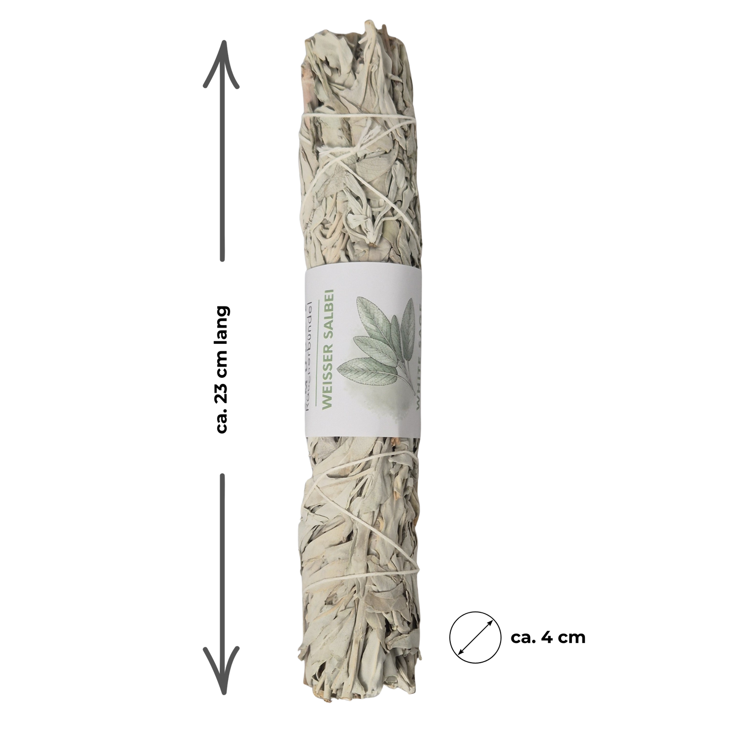 Smudge Weißer Salbei, Räucherbündel groß, 23cm lang. Der Weiße Salbei (White Sage) stammt aus Mexico und den USA. Kontrollierte Einfuhr!