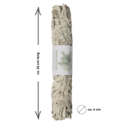 Smudge Weißer Salbei, Räucherbündel groß, 23cm lang. Der Weiße Salbei (White Sage) stammt aus Mexico und den USA. Kontrollierte Einfuhr!