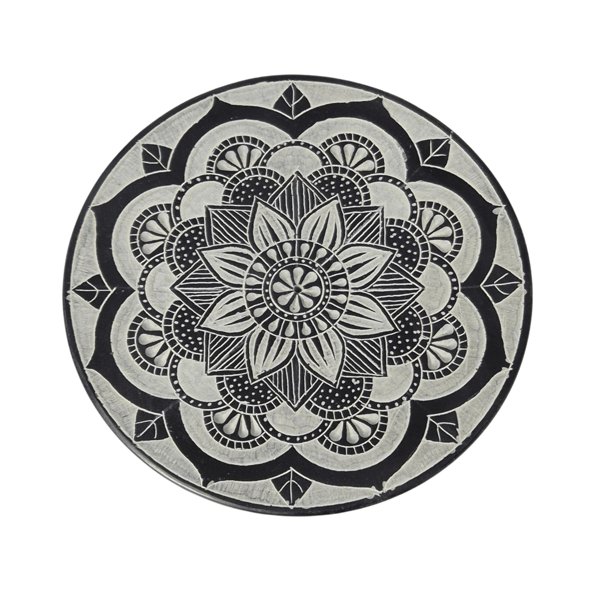 Räucherstäbchenhalter Mandala groß aus Speckstein handgraviert ø 13 cm – MAFUMO